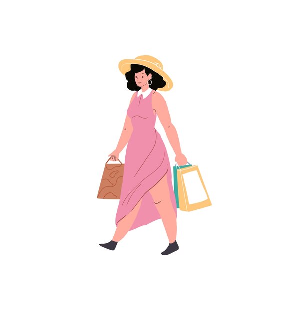 Mujer de dibujos animados plana carácter walkingtrendy colección vector ilustración concepto