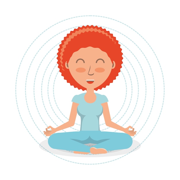 mujer de dibujos animados practicando yoga en un icono de pose de loto