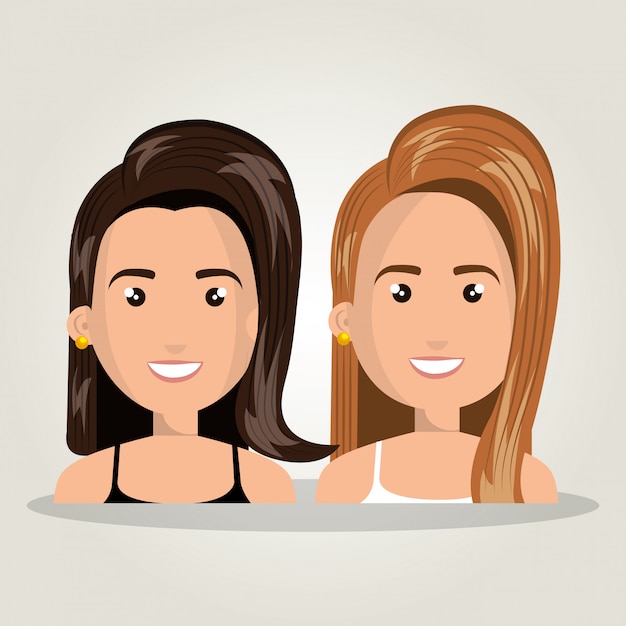 mujer de dibujos animados sonriendo equipo aislado