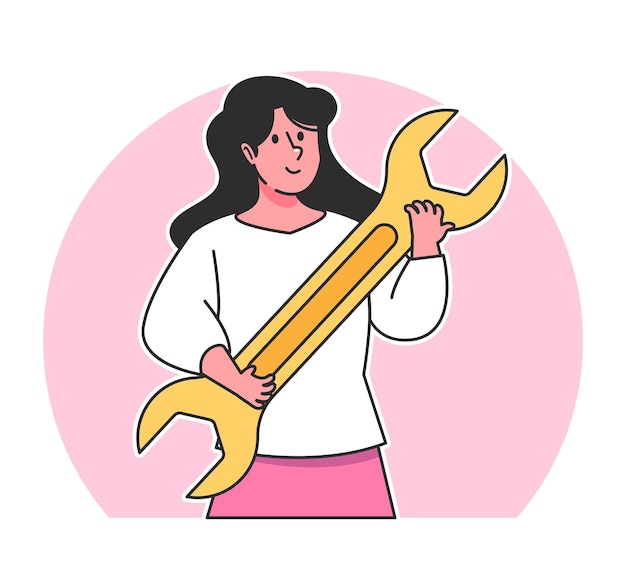 Mujer de dibujos animados sosteniendo una llave