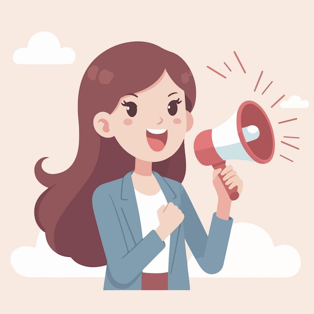 Mujer de dibujos animados vectoriales gritando anunciando algo