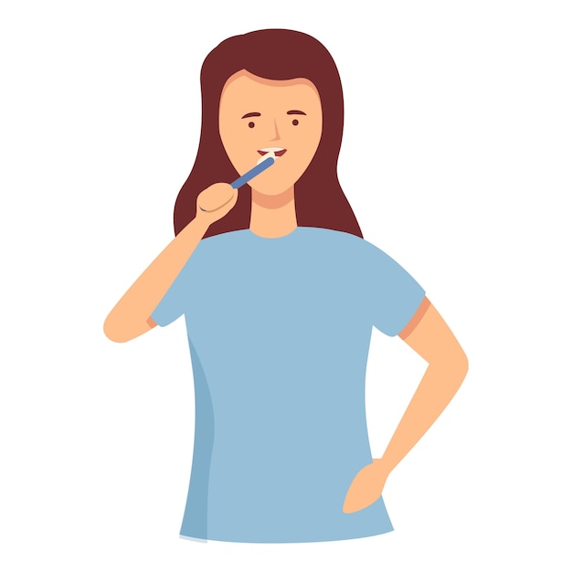Mujer, dientes, cuidado, icono, caricatura, vector, niño, cepillo, agua, oral