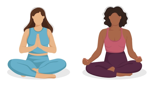 Vector mujer en diferentes poses de yoga