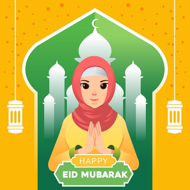 Vector mujer disculpándose personaje ramadhan eid mubarak