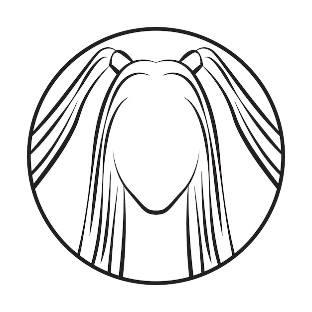 Vector mujer con diseño de icono de pelo largo y negro. emblema de icono de vector para la industria de la belleza. icono de círculo.
