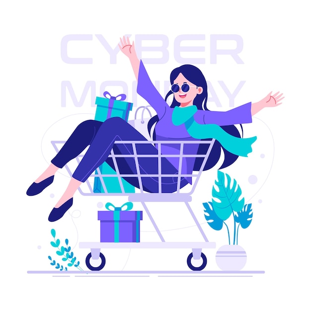 La mujer disfruta de un precio con descuento en Cyber Monday