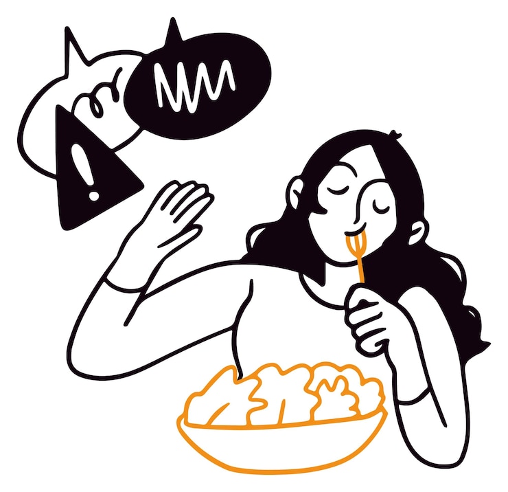 Vector una mujer disfrutando de un plato de comida deliciosa