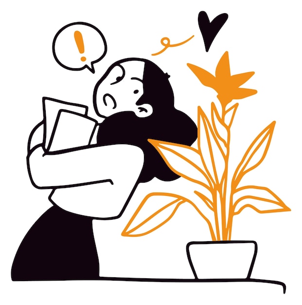 Mujer disfrutando de su tiempo libre con un libro y una planta