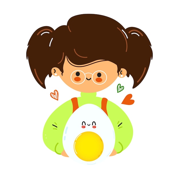 Mujer divertida linda joven sostenga el huevo cocido en la mano