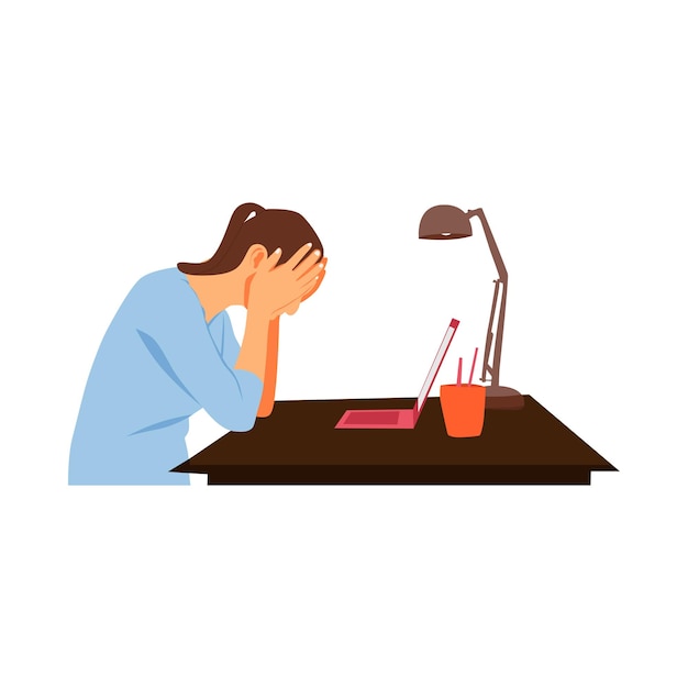Mujer con dolor de cabeza pensando en el trabajo