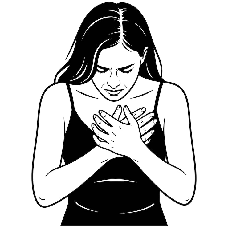 Vector mujer con dolor en el pecho