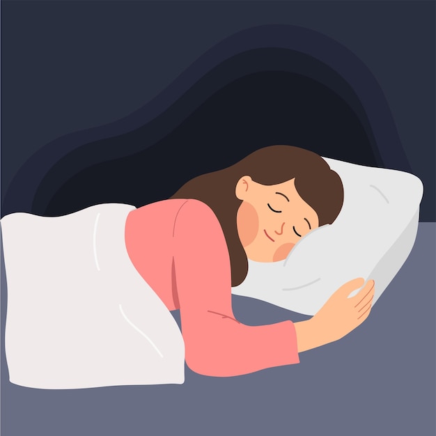 Vector la mujer duerme tranquilamente con una almohada y una manta ilustrada