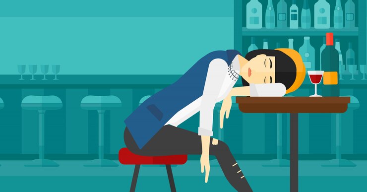 Vector mujer durmiendo en el bar