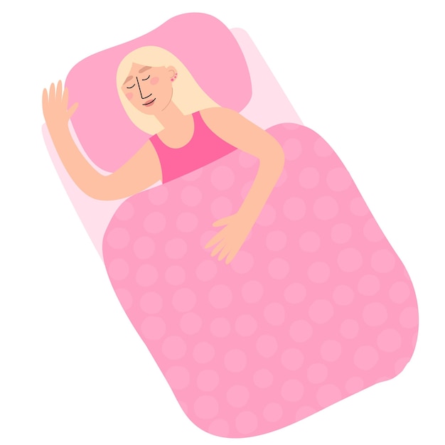 Vector mujer durmiendo en una cama sueño saludable día mundial del sueño mes nacional de la cama