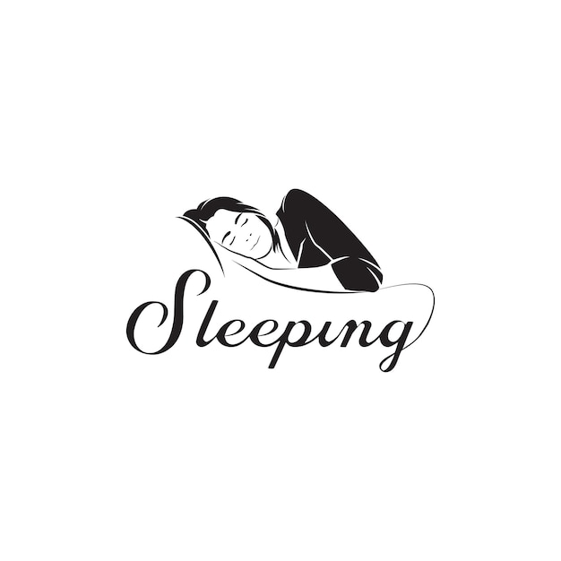 mujer durmiendo comodidad cuidado logotipo símbolo diseño ilustración