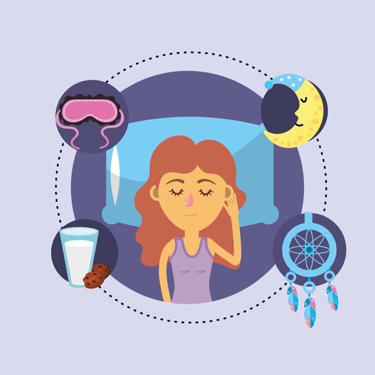 Vector mujer durmiendo y tomando buenas noches