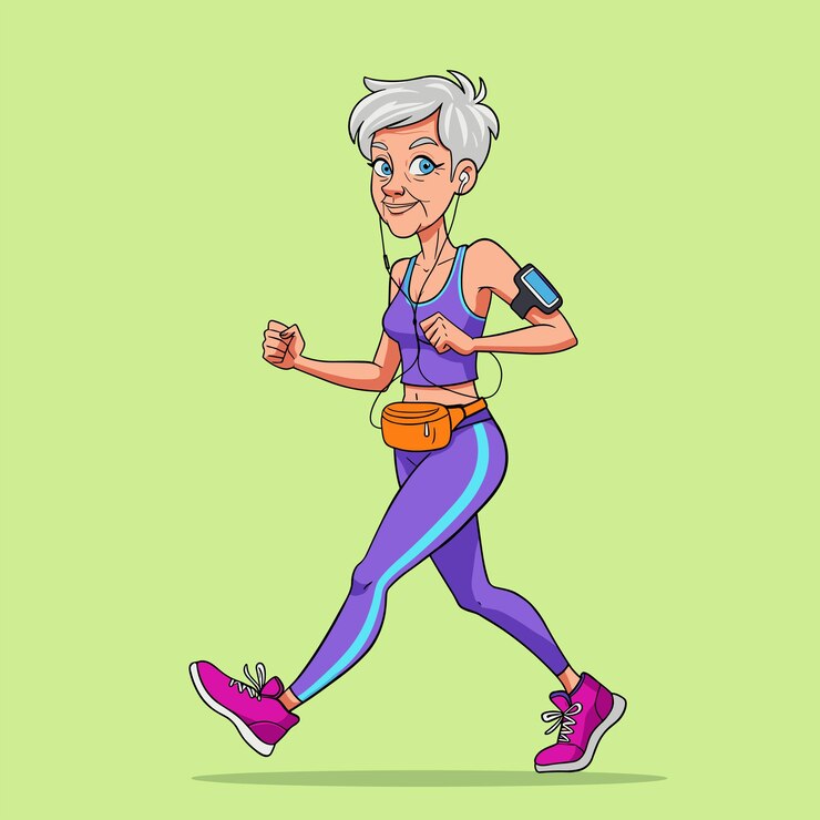 Mujer de edad avanzada corriendo activa anciana en ropa deportiva