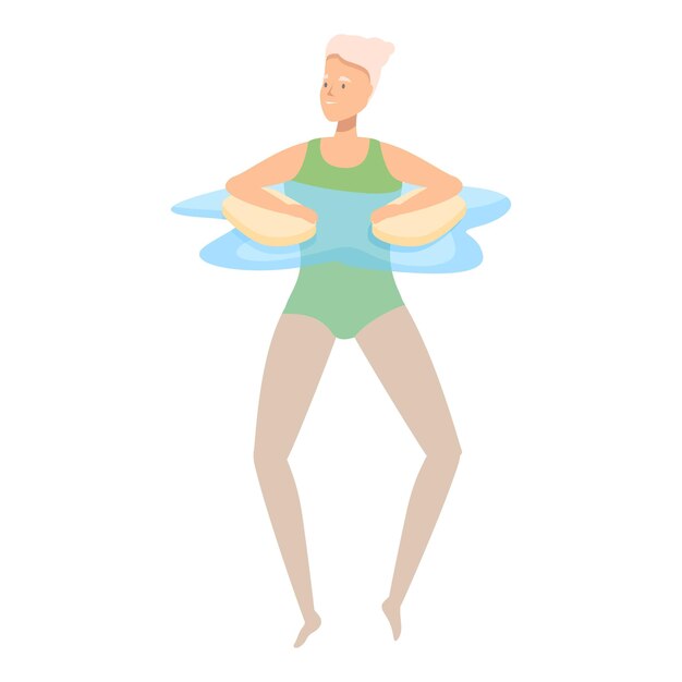 Mujer de edad avanzada haciendo aerobica acuática con pesas de espuma en la piscina