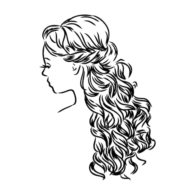 Mujer con elegante bollo clásico completo Ilustración con cabello largo natural hermoso peinado femenino