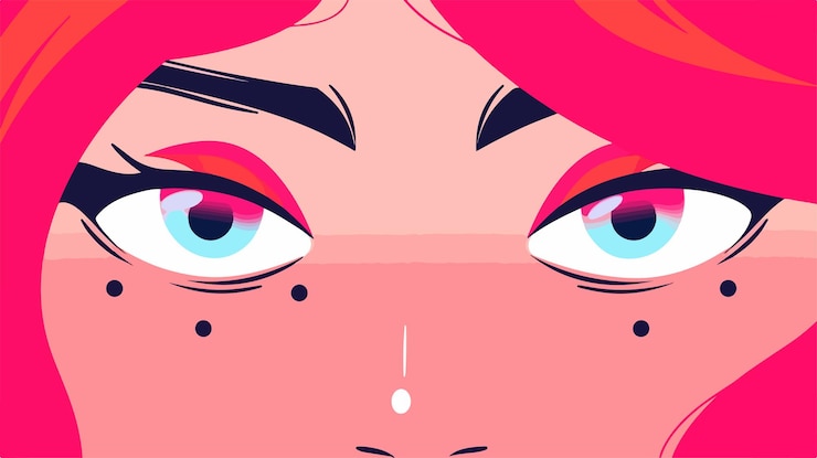 Vector mujer elegante y coqueta con maquillaje en los ojos y los labios