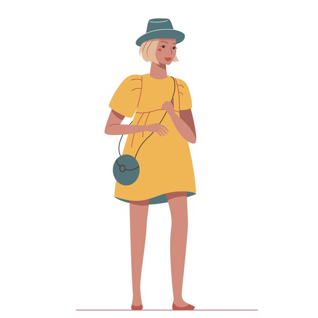 Vector mujer elegante de dibujos animados con una bolsa redonda