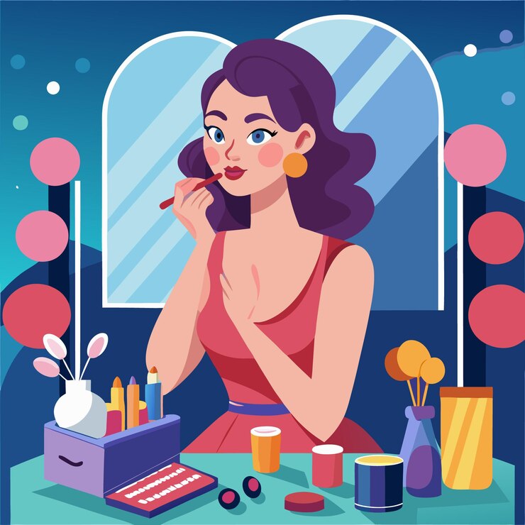 mujer elegante haciendo maquillaje ilustración vectorial arte de diseño gráfico