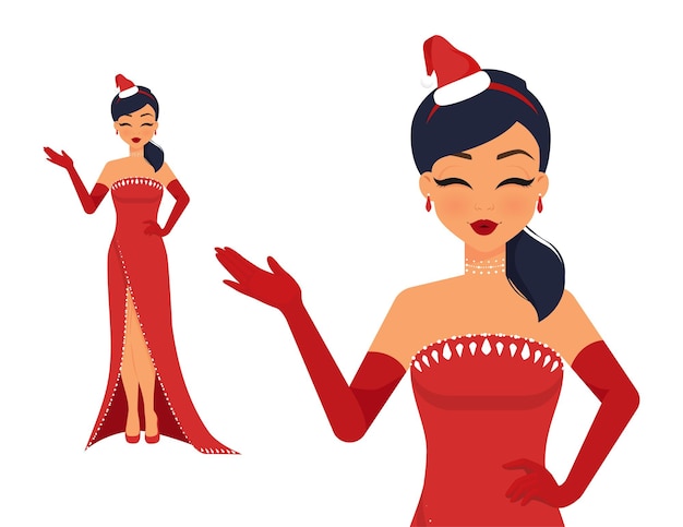 Vector mujer elegante en traje de navidad de lujo