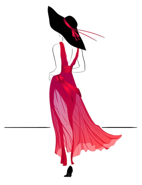 mujer en elegante vestido rojo ilustración vectorial