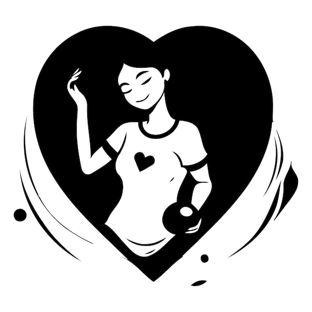 Mujer embarazada con bola y corazón ilustración vectorial al estilo de dibujos animados