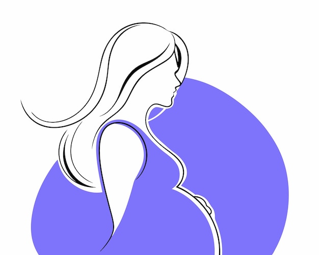 Mujer embarazada dibujada a mano usando una ilustración de estilo lineal