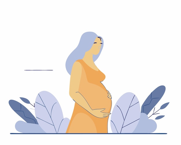 Mujer embarazada dibujada a mano usando una ilustración de estilo lineal