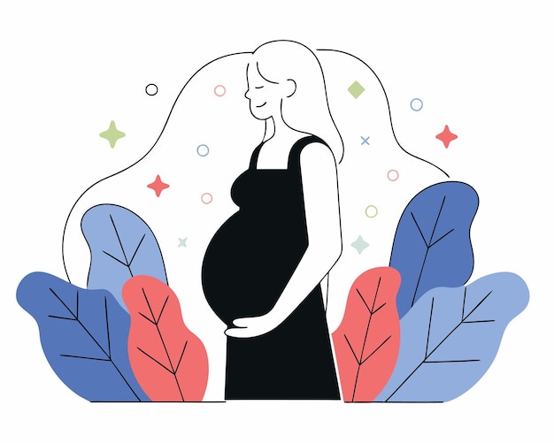 Mujer embarazada dibujada a mano usando una ilustración de estilo lineal