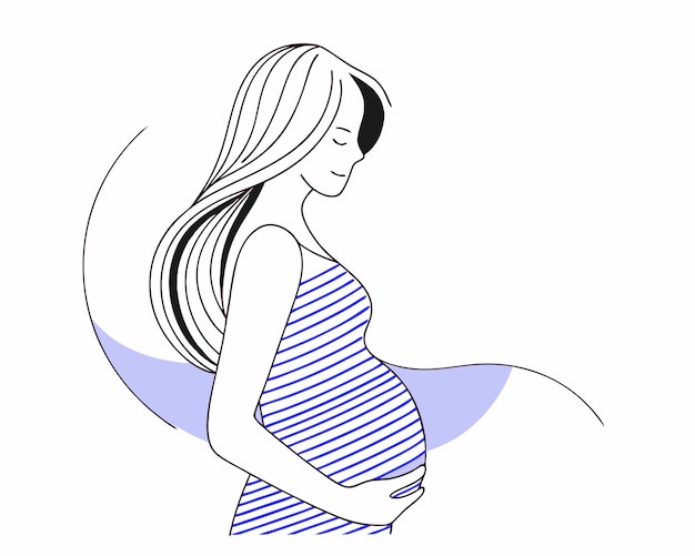 Mujer embarazada dibujada a mano usando una ilustración de estilo lineal