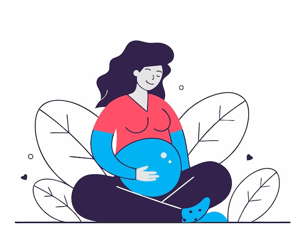 Mujer embarazada dibujada a mano usando una ilustración de estilo lineal