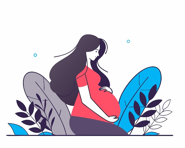 Mujer embarazada dibujada a mano usando una ilustración de estilo lineal