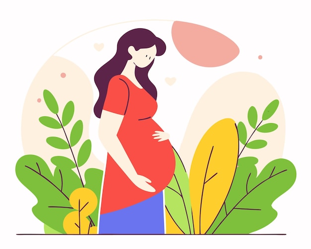 Mujer embarazada dibujada a mano usando una ilustración de estilo lineal