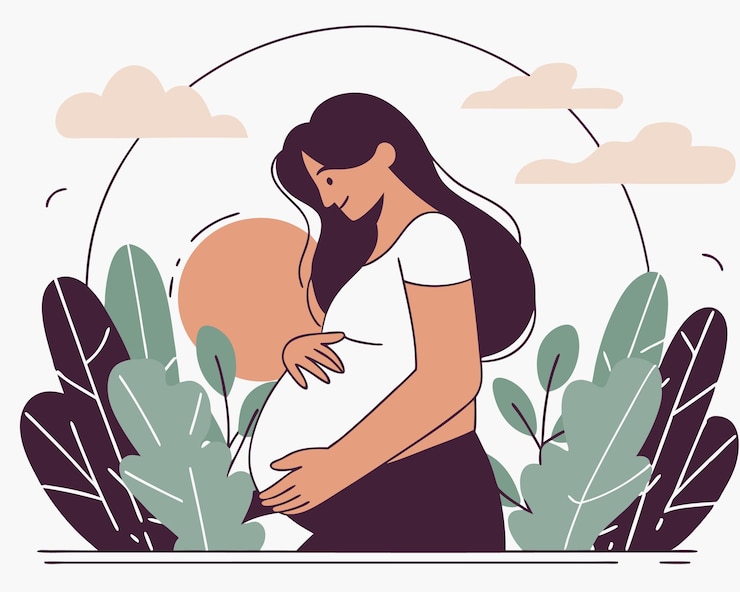 Vector mujer embarazada dibujada a mano usando una ilustración de estilo lineal