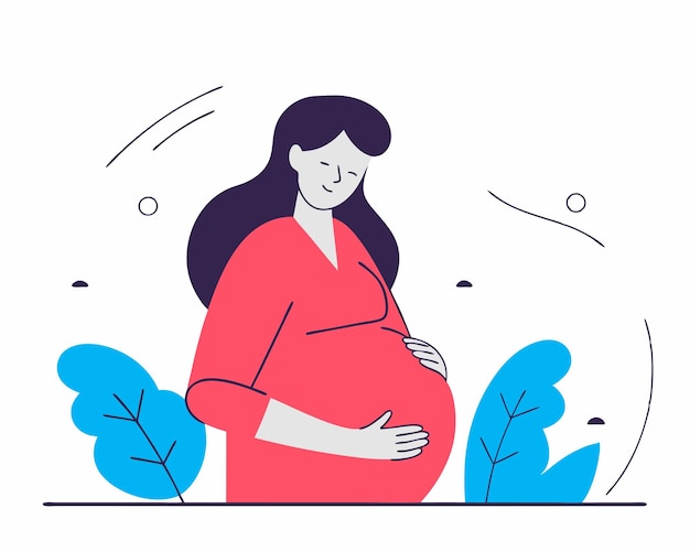 Mujer embarazada dibujada a mano usando una ilustración de estilo lineal
