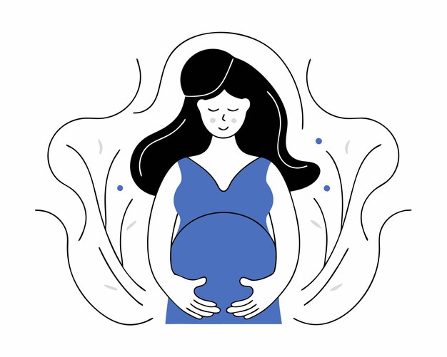 Mujer embarazada dibujada a mano usando una ilustración de estilo lineal