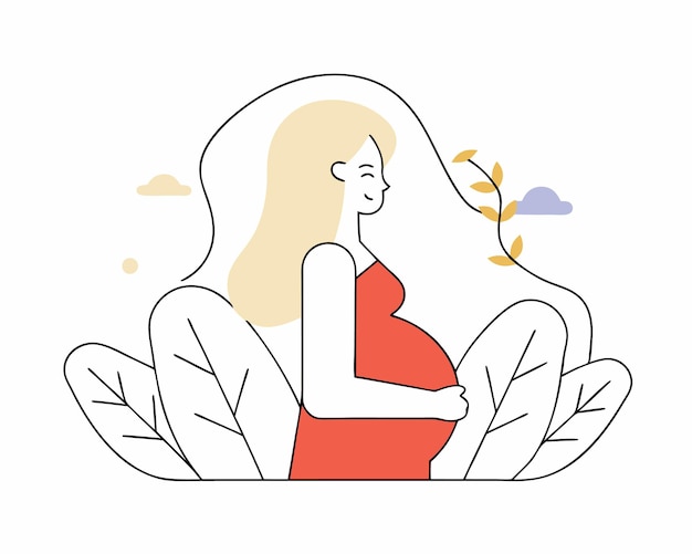 Mujer embarazada dibujada a mano usando una ilustración de estilo lineal