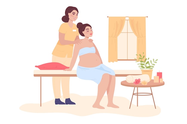 Mujer embarazada de dibujos animados recibiendo masaje