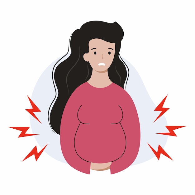 Vector la mujer embarazada experimenta molestias abdominales problemas con el embarazo amenaza de aborto espontáneo período de gestación dolores de parto