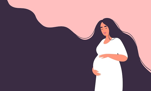 Mujer embarazada feliz con barriga Futura mamá de abrazar el vientre con los brazos Concepto de embarazo