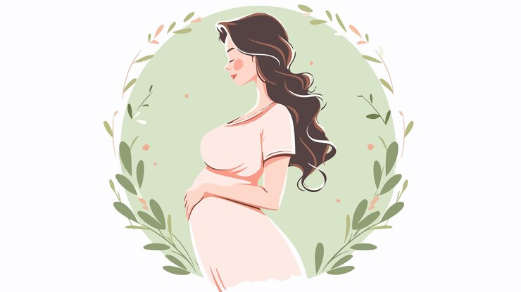 una mujer embarazada con un fondo floral y un letrero que dice mujeres embarazadas