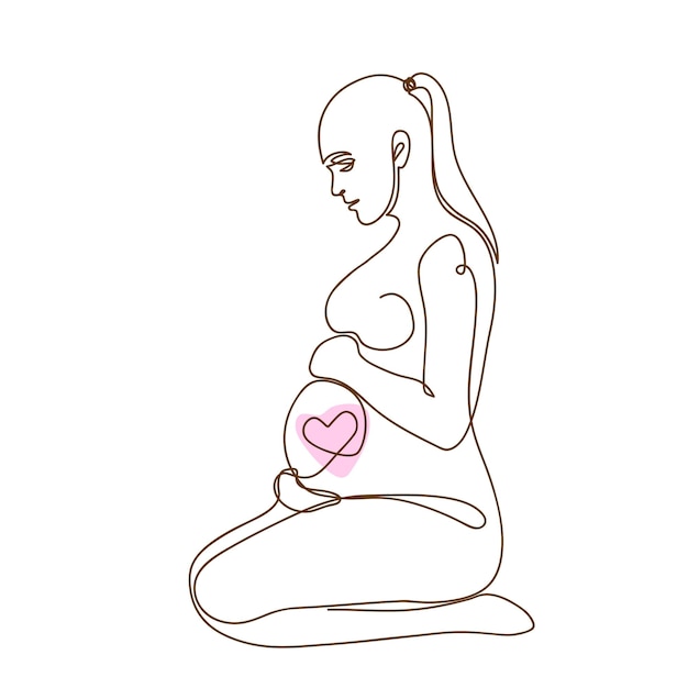 Vector mujer embarazada hace yoga y meditación dibujo de una línea