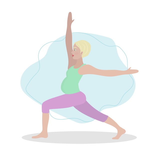 Mujer embarazada haciendo ejercicio de yoga Ilustración en ilustración de concepto de estilo de dibujos animados plana para saludable