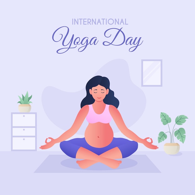 Mujer embarazada haciendo Yoga para el Día Internacional del Yoga
