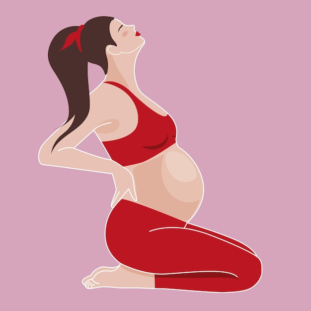 Vector mujer embarazada de perfil en posición de yoga