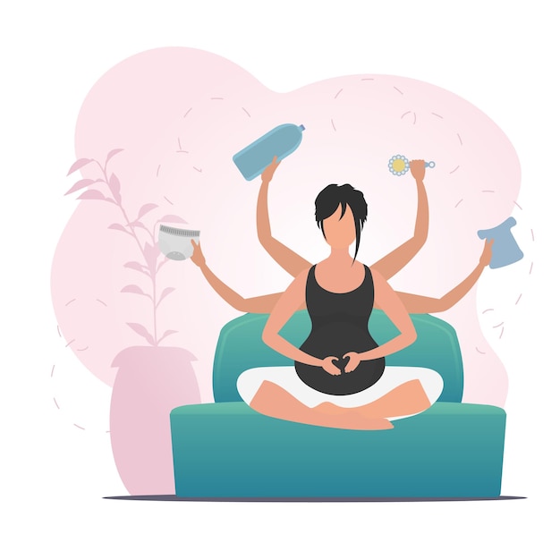 Mujer embarazada en pose de mariposa El concepto de maternidad y un estilo de vida saludable Vector ilustración plana