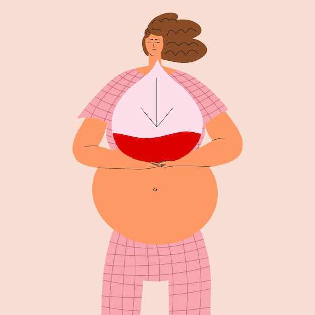 Mujer embarazada que sufre de concepto de anemia Mujer con gota baja de azúcar en la sangre Hipoglucemia Ilustraciones vectoriales en estilo plano